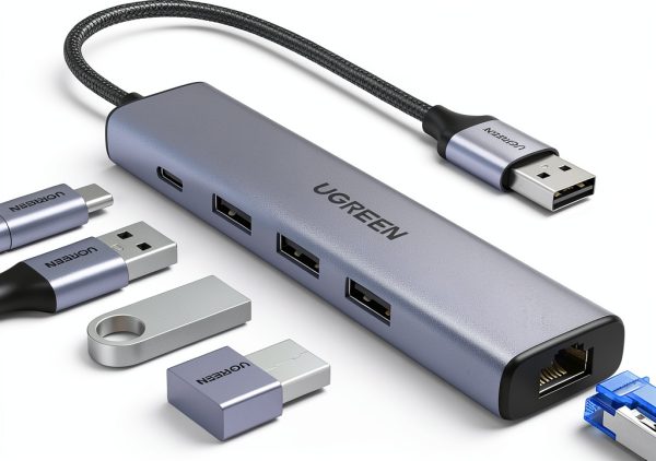 UGREEN 5-in-1 USB Ethernet Hub with Gigabit Port-0