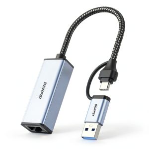 BENFEI USB-C Ethernet Adapter Gray Compact Gigabit Connector-0