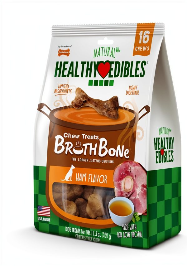 Nylabone Healthy Edibles Broth Bone Natural Dog Chews Long Lasting Treats Ham Flavor Small/Regular - Up to 25 Ibs. (16 Count)-7