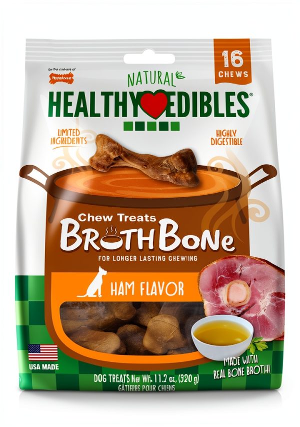 Nylabone Healthy Edibles Broth Bone Natural Dog Chews Long Lasting Treats Ham Flavor Small/Regular - Up to 25 Ibs. (16 Count)-0