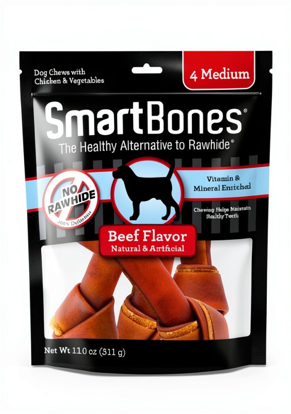 SmartBones Medium Chews Real Beef Rawhide-Free Dog Bones 4 Count-0