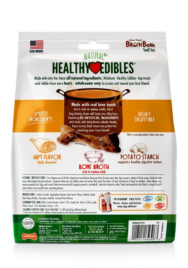 Nylabone Healthy Edibles Broth Bone Natural Dog Chews Long Lasting Treats Ham Flavor Small/Regular - Up to 25 Ibs. (16 Count)-8