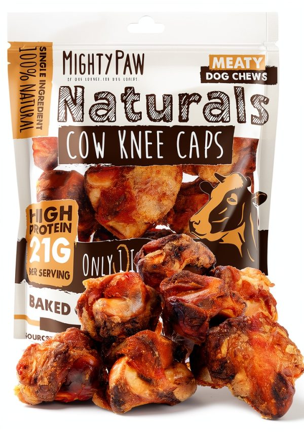 Mighty Paw Naturals Dog Bones - Cow Knee Caps & Knuckle Bones for Dogs (8 Pack) | 100% Natural Beef Knee Caps, Meaty Pet Treat-0
